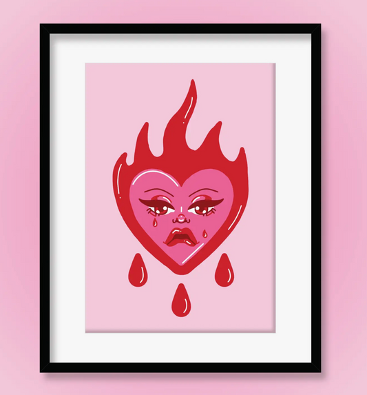 Y2K Crying Flaming Heart - Art Print